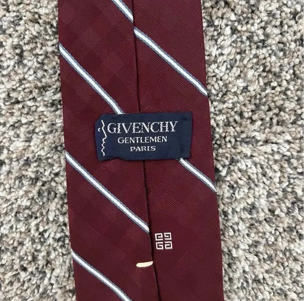Givenchy Gentlemen Paris Burgundy Striped Silk Tie with 4G Logo